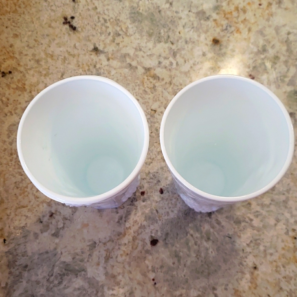Two Grape Pattern Milk Glass Cups - Picture 2 of 8